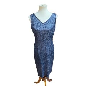 JMD NY 100% Silk Slate Blue Beaded Dress